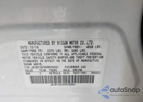 2015 Infiniti Q50 Premium from USA, damaged, VIN JN1BV7APXFM332661